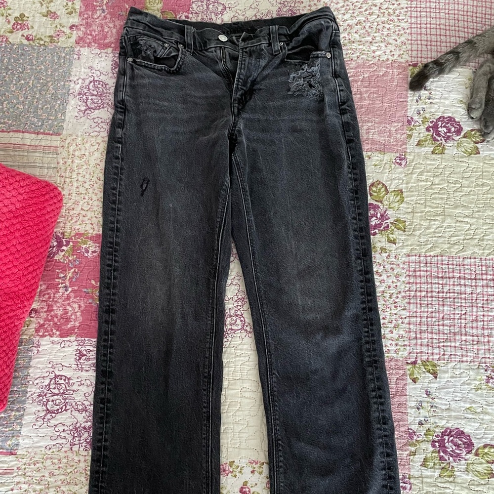 Black distressed straight leg jeans
